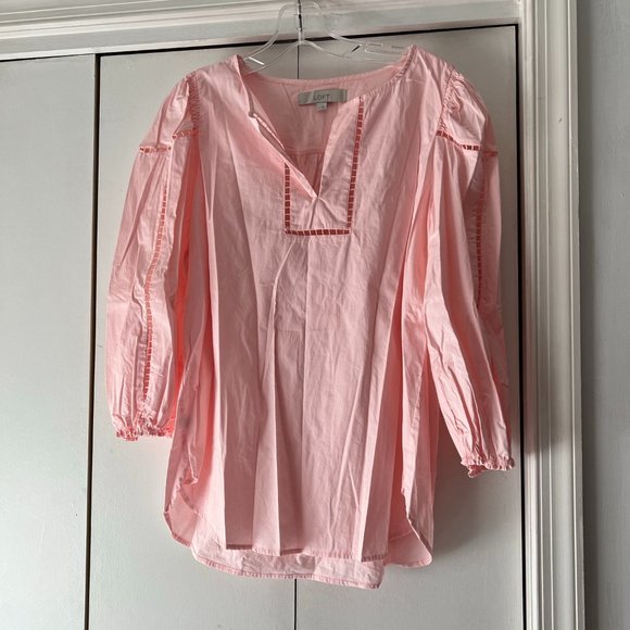 LOFT Tops - Loft Pink Blouse w/Cutouts, Puff Sleeves - Size Medium